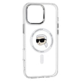 Husa de protectie Karl Lagerfeld IML MagSafe (KLHMP16LHLSKIH) compatibil cu iPhone 16 Pro, Alb Metal Karl`S Head