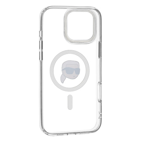 Husa de protectie Karl Lagerfeld IML MagSafe (KLHMP16LHLSKIH) compatibil cu iPhone 16 Pro, Alb Metal Karl`S Head