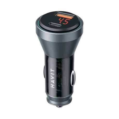 Incarcator Havit Car (CC2017), Type-C, USB, 45W, 3A, Visible Internal Structural Design, Negru / Blue