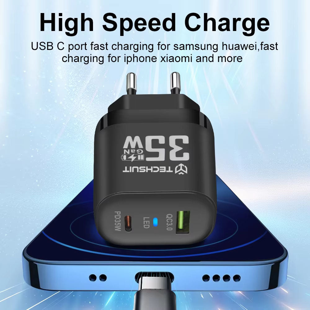 Incarcator Techsuit Premium (CHPD174), GaN, USB QC3.0, Type-C PD35W, Negru