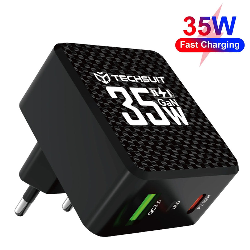 Incarcator Techsuit Premium Tiny Series (CHPD173), GaN, USB, Type-C, Fast Charge, PD35W, Negru