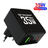 Incarcator Techsuit Premium Tiny Series (CHPD173), GaN, USB, Type-C, Fast Charge, PD35W, Negru