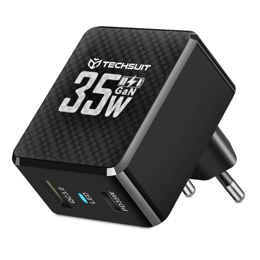 Incarcator Techsuit Premium Tiny Series (CHPD173), GaN, USB, Type-C, Fast Charge, PD35W, Negru