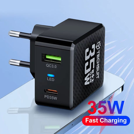 Incarcator Techsuit Premium Tiny Series (CHPD173), GaN, USB, Type-C, Fast Charge, PD35W, Negru