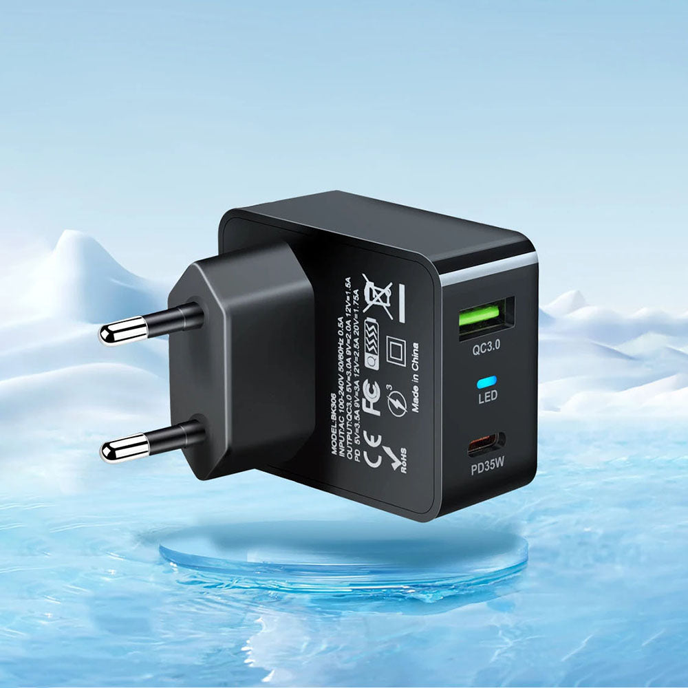 Incarcator Techsuit Premium Tiny Series (CHPD173), GaN, USB, Type-C, Fast Charge, PD35W, Negru