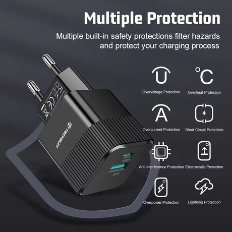 Incarcator Techsuit Premium Tiny Series (CHPD216), GaN, USB QC3.0, Type-C PD25W, Negru
