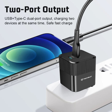 Incarcator Techsuit Premium Tiny Series (CHPD216), GaN, USB QC3.0, Type-C PD25W, Negru