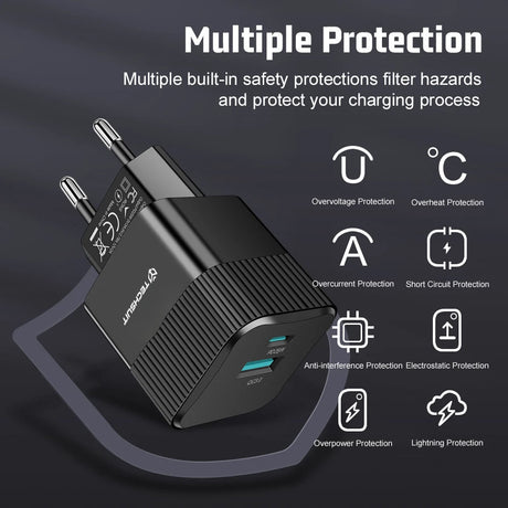 Incarcator Techsuit Premium Tiny Series (CHPD216), GaN, USB QC3.0, Type-C PD25W, Alb