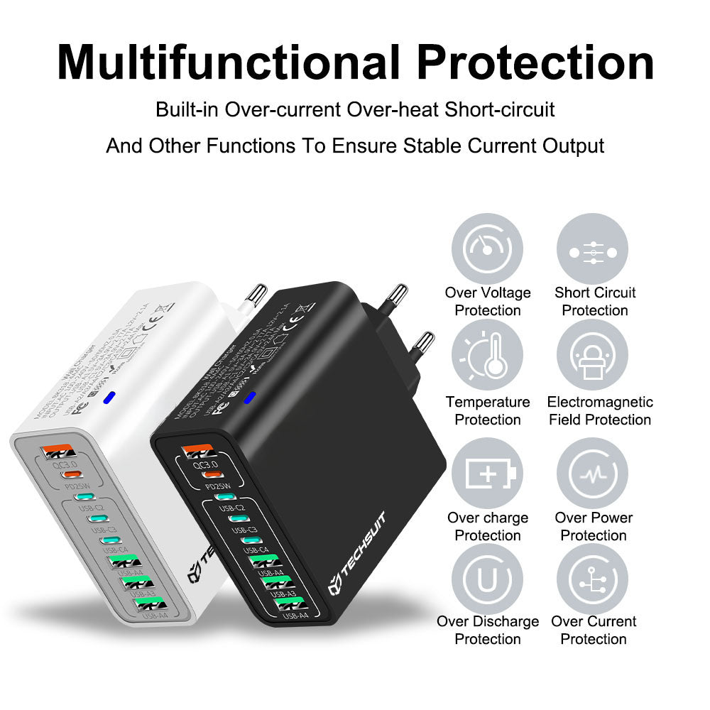 Incarcator Techsuit (CHPD224), 4 x USB, 4 X Type-C, Fast Charging, 65W, Alb