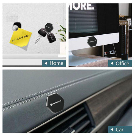 Suport Techsuit Phone Tiny Series (HOLD210-C), Dashboard Magnetic Grip, Multipurpose Use, Hexagonal, 2 Metal Plates, Negru