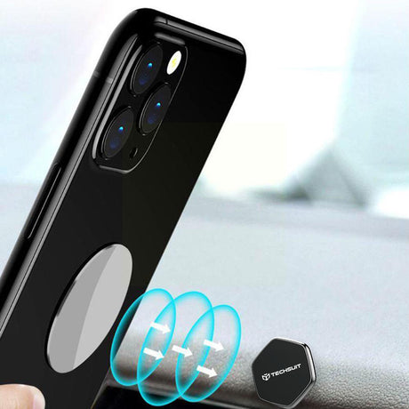 Suport Techsuit Phone Tiny Series (HOLD210-C), Dashboard Magnetic Grip, Multipurpose Use, Hexagonal, 2 Metal Plates, Negru