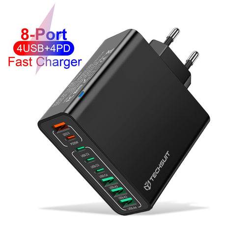 Incarcator Techsuit (CHPD224), 4 x USB, 4 X Type-C, Fast Charging, 65W, Negru