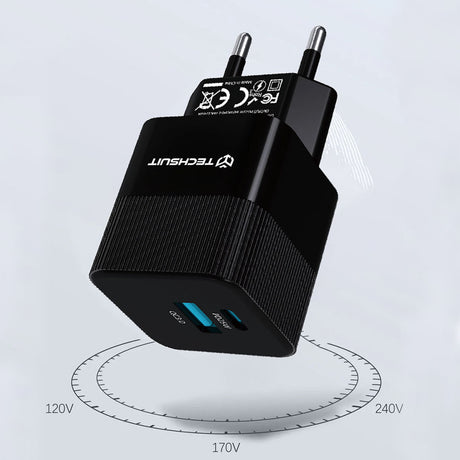 Incarcator Techsuit Premium Tiny Series (CHPD216), GaN, USB QC3.0, Type-C PD25W, Alb
