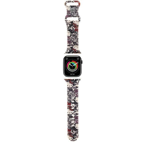 Curea smartwatch Hello Kitty Strap Silicone Tags Graffiti (HKAWMSDGPTE) compatibil cu Apple Watch 1/2/3/4/5/6/7/8/9/10/SE/SE 2 (38/40/41/42mm), Bej