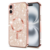 Husa de protectie Techsuit Luxury Glitter MagSafe compatibil cu iPhone 16 Plus, Roz Auriu
