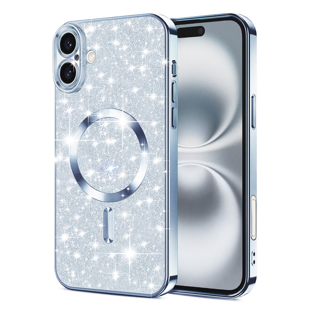 Husa de protectie Techsuit Luxury Glitter MagSafe compatibil cu iPhone 16, Albastru Deschis