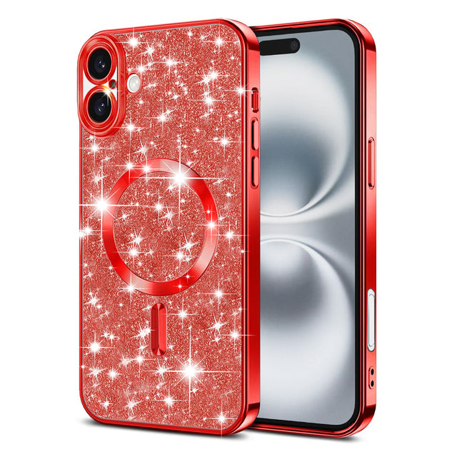 Husa de protectie Techsuit Luxury Glitter MagSafe compatibil cu iPhone 16, Rosu