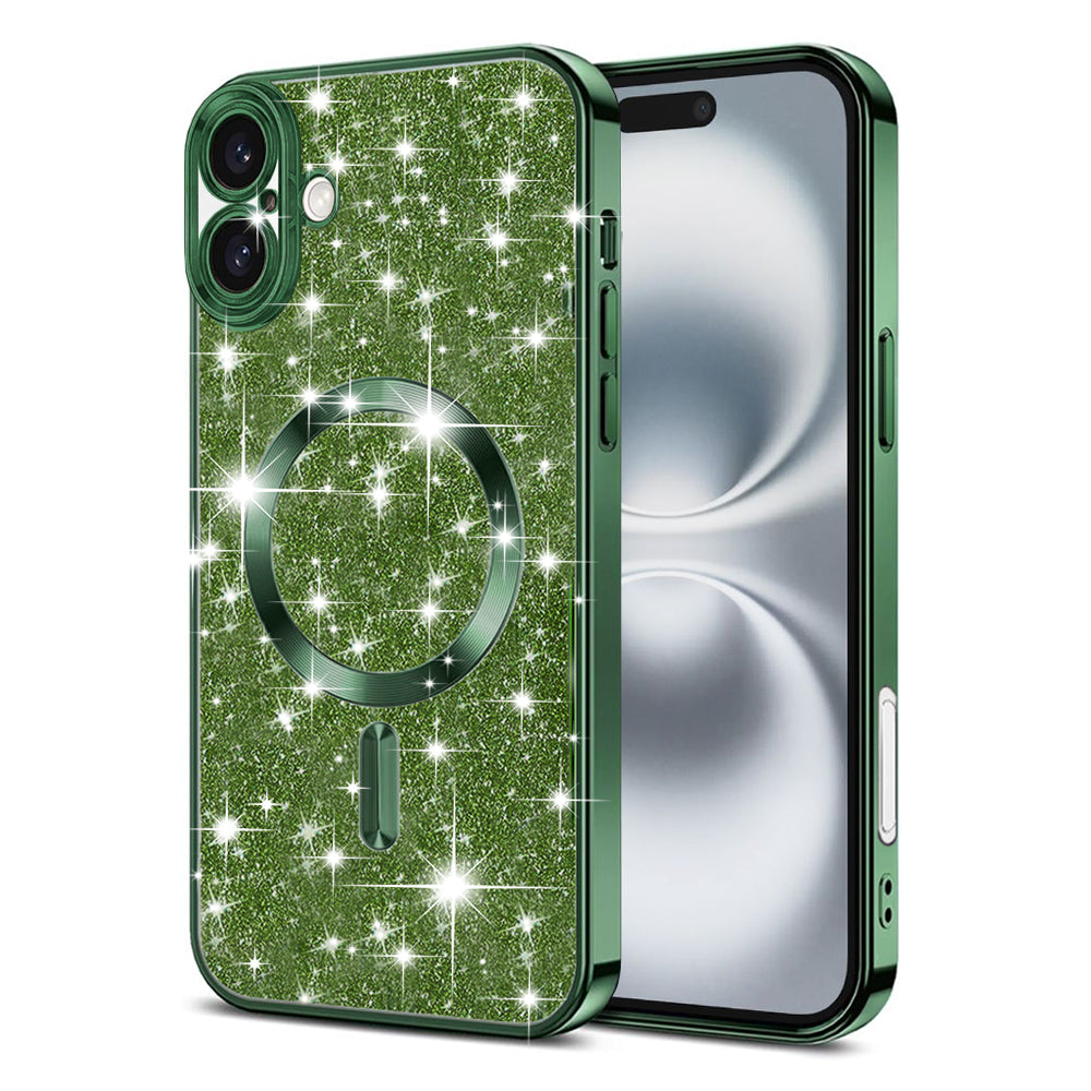Husa de protectie Techsuit Luxury Glitter MagSafe compatibil cu iPhone 16, Deep Green