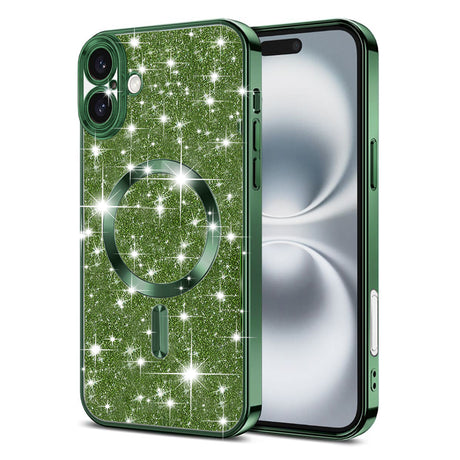 Husa de protectie Techsuit Luxury Glitter MagSafe compatibil cu iPhone 16, Deep Green