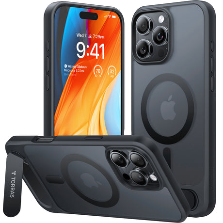 Husa de protectie Torras Pstand MagSafe compatibil cu iPhone 16 Pro, Negru