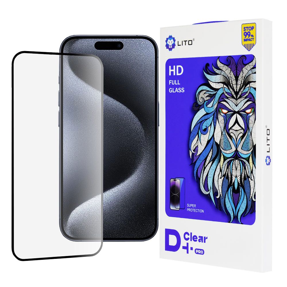 Folie de protectie Lito D+ Pro Clear compatibil cu iPhone 15 Pro, Negru