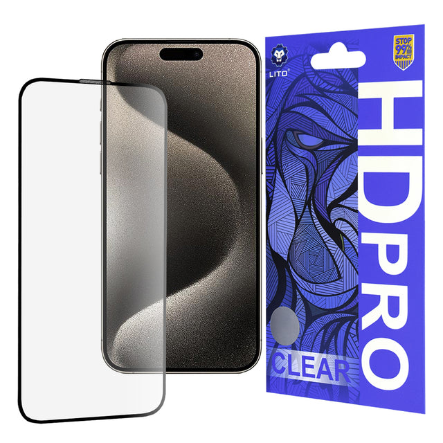 Folie de protectie Lito HD Pro Clear compatibil cu iPhone 15 Pro Max, Negru