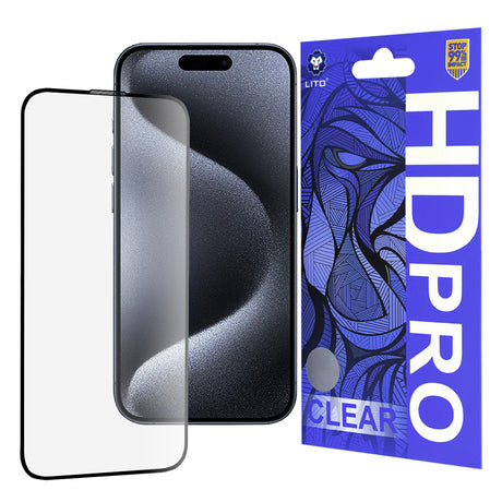 Folie de protecție Lito HD Pro Clear pentru iPhone 15 Pro, neagră