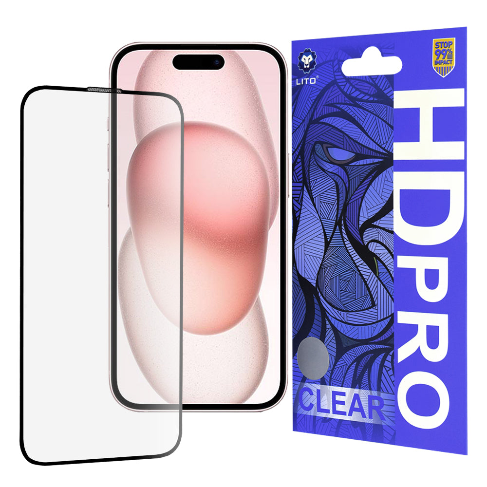 Folie de protectie Lito HD Pro Clear compatibil cu iPhone 15, Negru