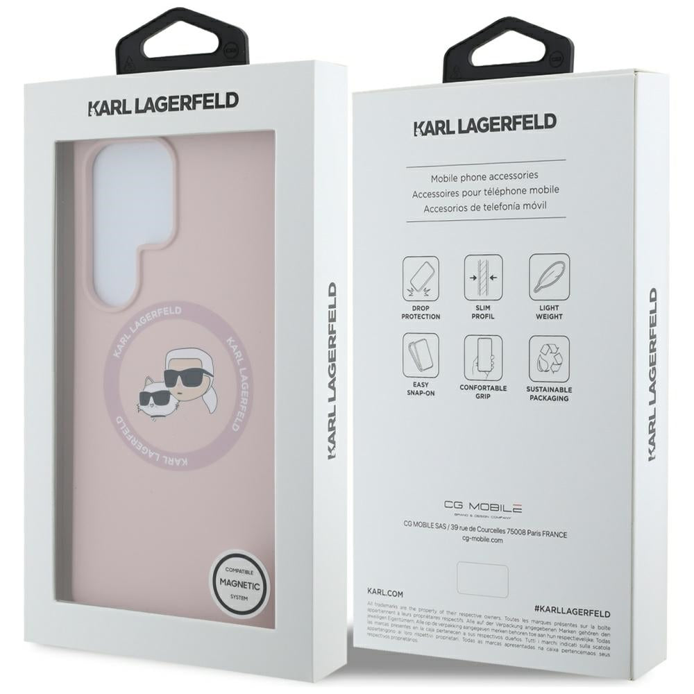 Husa de protectie Karl Lagerfeld Silicone Double Heads MagSafe (KLHMS25LSKCHTCP) compatibil cu Samsung Galaxy S25 Ultra, Roz