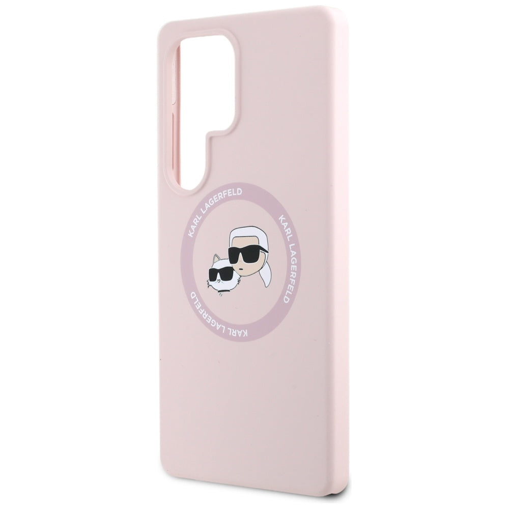 Husa de protectie Karl Lagerfeld Silicone Double Heads MagSafe (KLHMS25LSKCHTCP) compatibil cu Samsung Galaxy S25 Ultra, Roz
