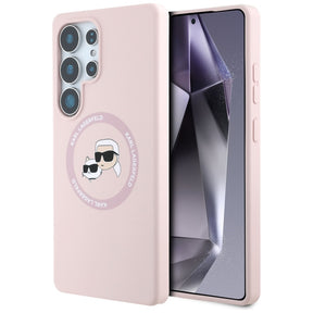Husa de protectie Karl Lagerfeld Silicone Double Heads MagSafe (KLHMS25LSKCHTCP) compatibil cu Samsung Galaxy S25 Ultra, Roz