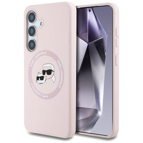 Husa de protectie Karl Lagerfeld Silicone Double Heads MagSafe (KLHMS25SSKCHTCP) compatibil cu Samsung Galaxy S25, Roz