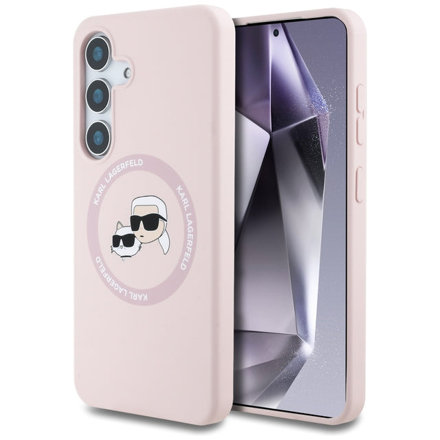 Husa de protectie Karl Lagerfeld Silicone Double Heads MagSafe (KLHMS25SSKCHTCP) compatibil cu Samsung Galaxy S25, Roz