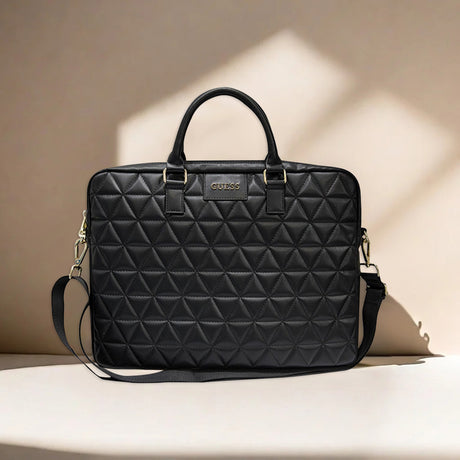 Geanta Guess Computer Bag Quilted (GUCB15QLBK), 15-16", Mosaique Pattern, Detachable Shoulder Strap, Adjustable, Negru