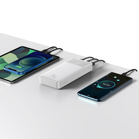 Baterie externa Baseus Bipow (PPBD050102), Digital Display 2xUSB QC3.0, USB-C 20000mAh 15W + Cable Micro-USB 0.25m, Alb