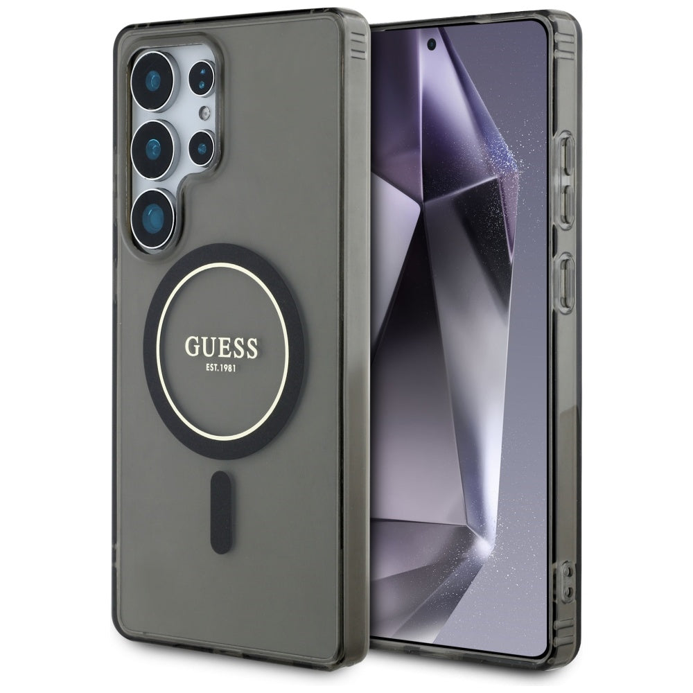 Husa de protectie Guess IML Glitter Circle MagSafe (GUHMS25LHFGEREK) compatibil cu Samsung Galaxy S25 Ultra, Negru
