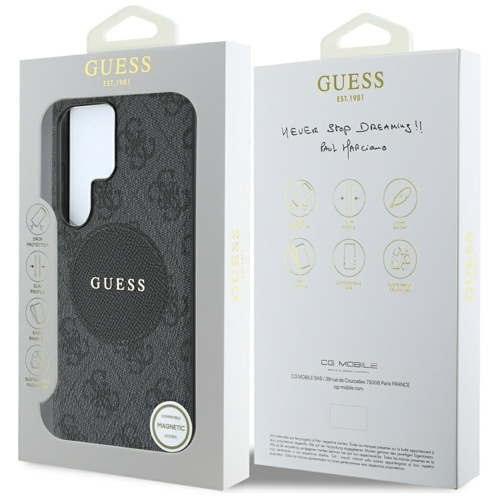 Husa de protectie Guess 4G Circle Classic Logo MagSafe (GUHMS25LP4PGRSGK) compatibil cu Samsung Galaxy S25 Ultra, Negru