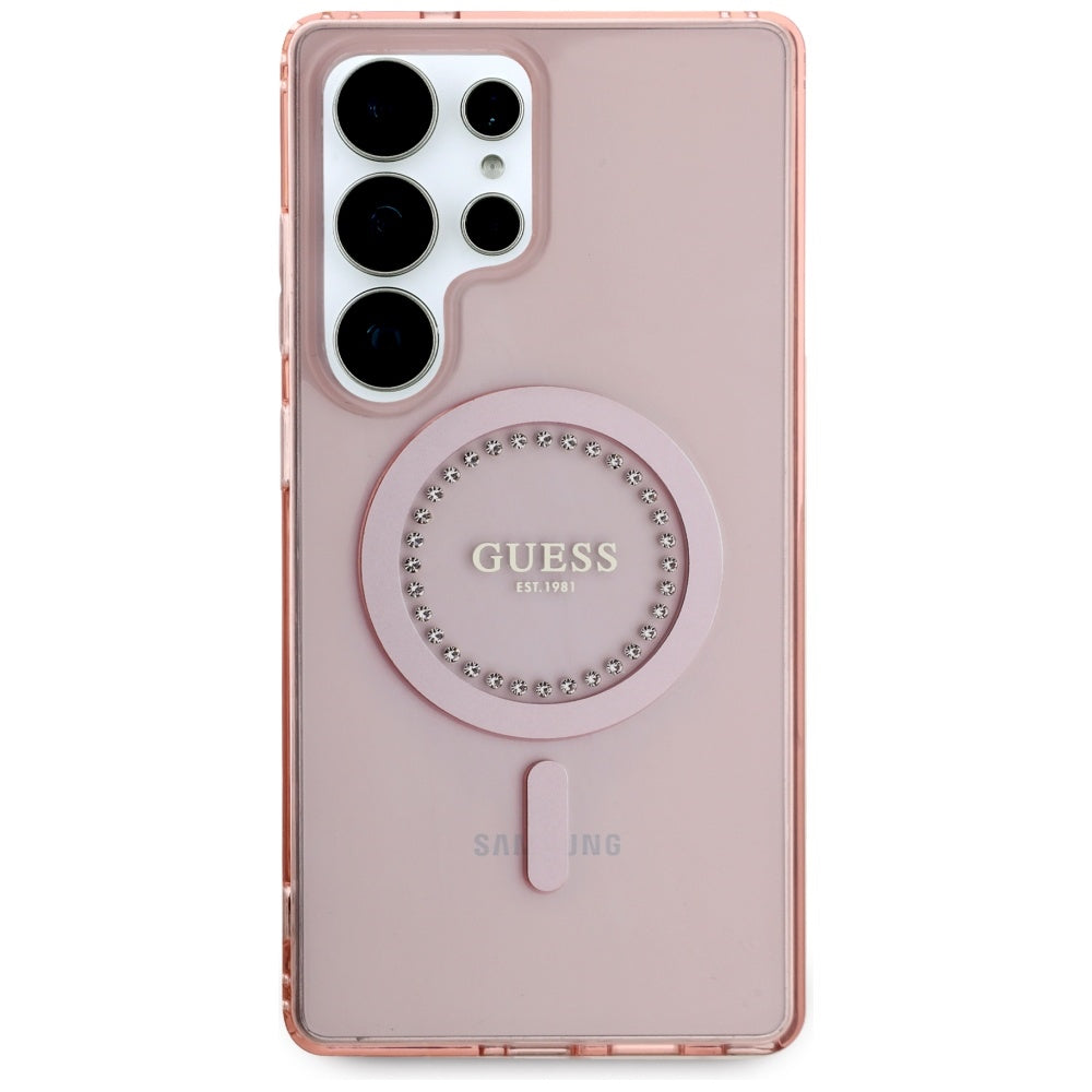 Husa de protectie Guess IML Rhinestones MagSafe (GUHMS25LPFTDTEP) compatibil cu Samsung Galaxy S25 Ultra, Roz