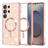 Husa de protectie Techsuit Luxury Glitter MagSafe compatibil cu Samsung Galaxy S25 Ultra, Roz Auriu