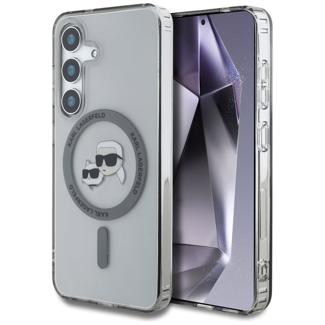 Husa de protectie Karl Lagerfeld IML MagSafe (KLHMS25SHLSKCK) compatibil cu Samsung Galaxy S25, Metal Karl&Choupette Heads