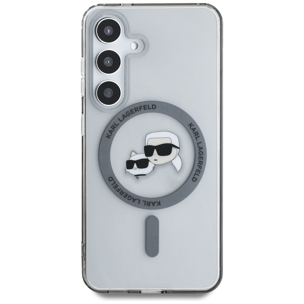 Husa de protectie Karl Lagerfeld IML MagSafe (KLHMS25SHLSKCK) compatibil cu Samsung Galaxy S25, Metal Karl&Choupette Heads