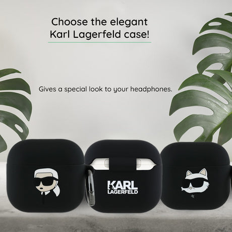 Husa de protectie Karl Lagerfeld Silicone Karl&Chaupette Head 3D (KLA4RUNKCHK) compatibil cu Apple AirPods 4, Negru