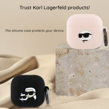 Husa de protectie Karl Lagerfeld Silicone Karl&Chaupette Head 3D (KLA4RUNKCHK) compatibil cu Apple AirPods 4, Negru
