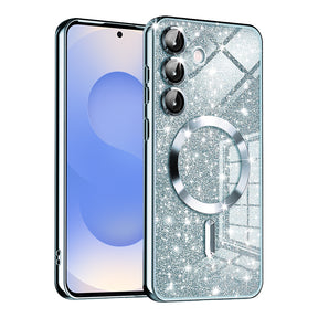 Husa de protectie Techsuit Luxury Glitter MagSafe compatibil cu Samsung Galaxy S25, Albastru Deschis