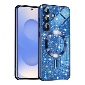 Husa de protectie Techsuit Luxury Glitter MagSafe compatibil cu Samsung Galaxy S25, Albastru Inchis