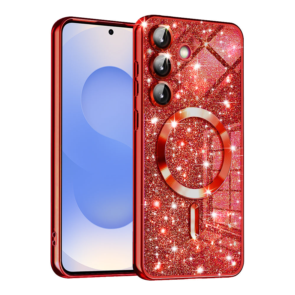 Husa de protectie Techsuit Luxury Glitter MagSafe compatibil cu Samsung Galaxy S25, Roșu