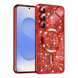 Husa de protectie Techsuit Luxury Glitter MagSafe compatibil cu Samsung Galaxy S25, Roșu