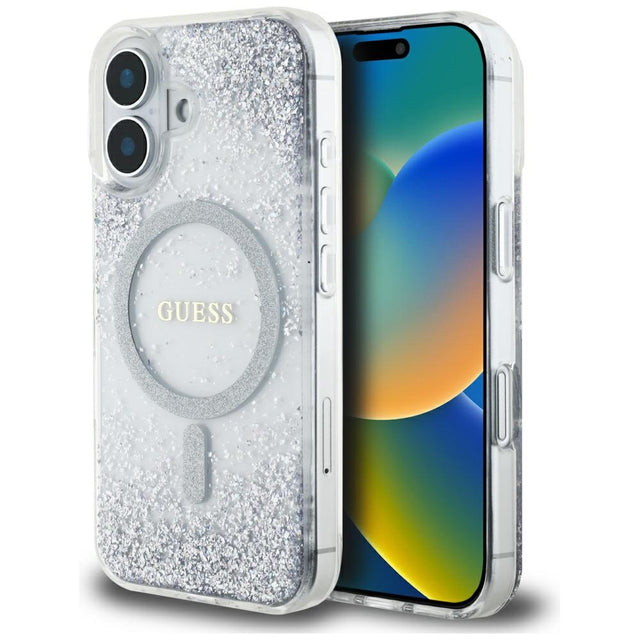 Husa de protectie Guess Hardcase Resin Gradient Glitter MagSafe (GUHMP16SRGRGES) compatibil cu iPhone 16, Argintiu