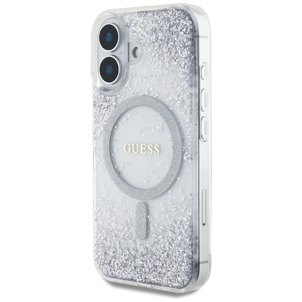 Husa de protectie Guess Hardcase Resin Gradient Glitter MagSafe (GUHMP16SRGRGES) compatibil cu iPhone 16, Argintiu
