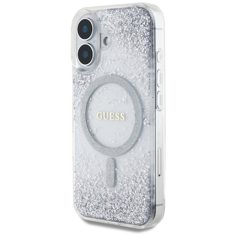 Husa de protectie Guess Hardcase Resin Gradient Glitter MagSafe (GUHMP16SRGRGES) compatibil cu iPhone 16, Argintiu